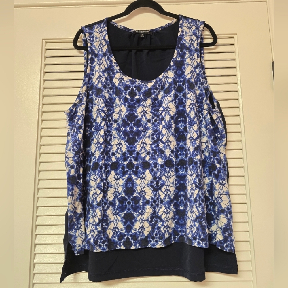 Jones New York - (Plus-Size) Blue & White Sleeveless Tie-Dye Top